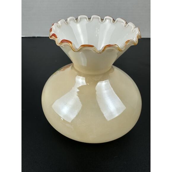 VTG 4.5" Tall Hurricane Glass Lamp Shade Cover Hand Painted Roses W/Crimped Edge - Picture 6 of 6